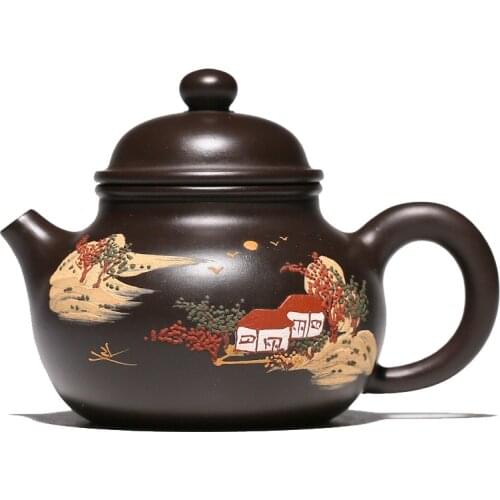 Exquisite Small-capacity Handle Purple Sand Teapot Yixing Raw Ore Black Material Rongtian Teapot All Handmade Tea Set