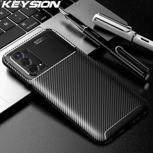KEYSION Shockproof Case For OPPO A74 5G A95 A55 A54 A94 4G Carbon Fiber Texture silicone Phone back cover for OPPO F19 Pro+ Plus