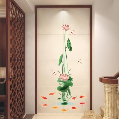 Chinese Style Lotus Wall Stickers Flowers Living Room Bedroom Decor Mural Vinyl Self-adhesive Wallpaper Art Room Decoration