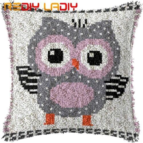 Latch Hook Cushion Little Grey Owl Pillow Case Printed Color Canvas Acrylic Yarn Latched Hook Pillow Crochet Cushion Cover Kits