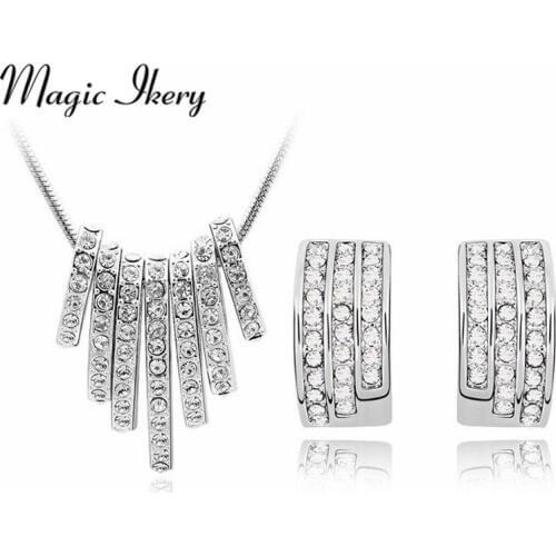 Magic Ikery Fashion Jewelry Gold Color Crystal Trendy Round Crystal Jewelry Sets with necklace earring for women Z1099