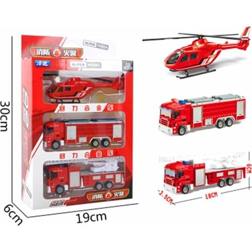 Children Alloy ABS Model Simulation Fire truck rescue vehicle Ladder truck Engineering vehicle crane Die Casting Gift Toy Set