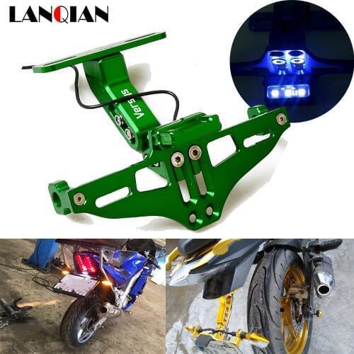 Motorcycle CNC Adjustable Angle Aluminum License Plate Frame Bracket with LED Light For Kawasaki Versys 650 VERSYS X-300 650