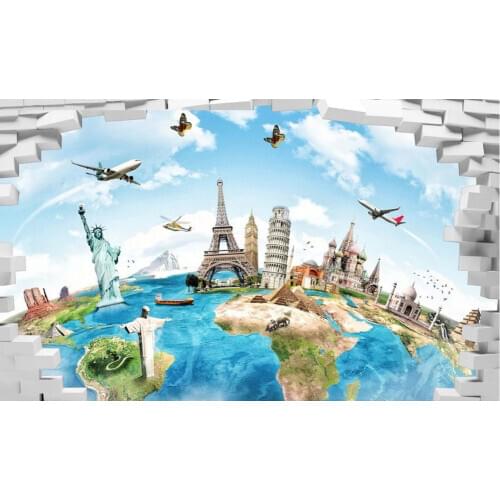 Landscape wallpaper murals 3d world tower sofa background Mural 3d wallpaper 3d wall papers for tv backdrop