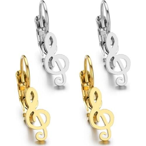 New Music Note Shape Piercing Ear Hoops Earrings for Womem Men Classic Stainless Steel Earrings Ear Clip Cuff Boho Jewelry