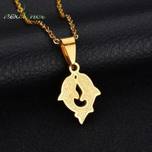 Nextvance Stainless Steel Dolphin Pendant Necklace Cartoon Animal Kiss Fish Necklaces For Lover Jewelry Koyle