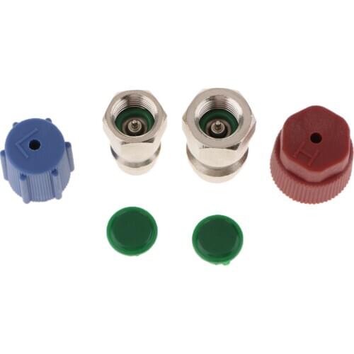 Pack of 2 1/4SAE A/C Service Charging Port Adapters Hi/ Low Retrofit R12 R22 To R134a with Caps