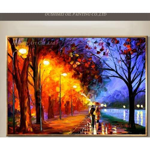 Top Skill Handmade Palette Knife Landscape Canvas Painting for Decor Sunshine Forest Painting Wall Artwork as Christmas Gift