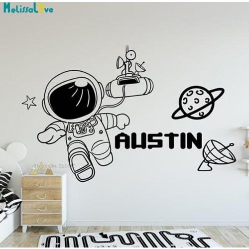 Personalized Astronaut Wall Decals Space Decor For Kids Baby Room Decals Custom Name Decals Removable YT5770