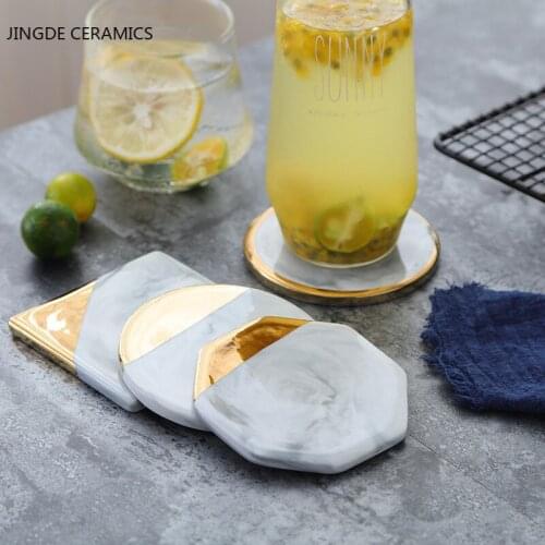 Ins Nordic marble ceramic plated coaster ornaments Phnom Penh coaster filming props water coasters insulation pad coasters