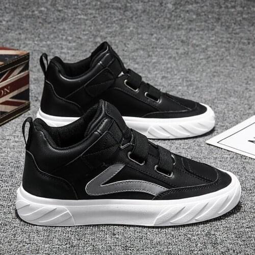 Casual Shoes for Men High-top PU leather Shoes Joker Simple Outdoor Shoes Popular Flats Shoes Mens Vulcanize Shoes Velcro