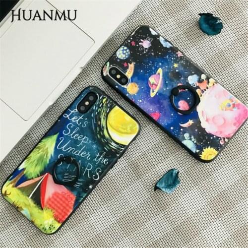 Embossed Starry-sky Creative Soft Silicone Mobile Phone Case with Ring Holder for Apple for iPhone 6/7/8 Plus X/Xr/Xs 11 Pro Max