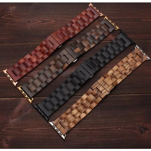 Wooden strap For Apple watch band 44mm 40mm iWatch bands 42mm 38mm belt Metal watchband Butterfly bracelet for series 6 SE 5 4 3
