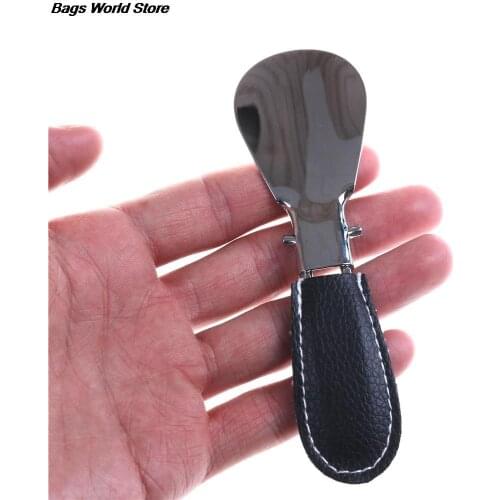 Durable Shoehorn Stainless Steel Shoe Horn Foldable PU Leather Handle Easy to Carry Quality Shoes Accessories For Men Women