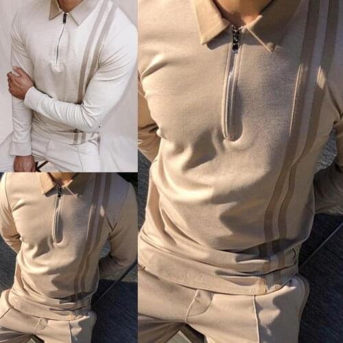 Vintage Men Polo Shirt Turn-down Collar Men Top Patchwork Striped Print Thin Zipper Long Sleeve Autumn Shirt Streetwear