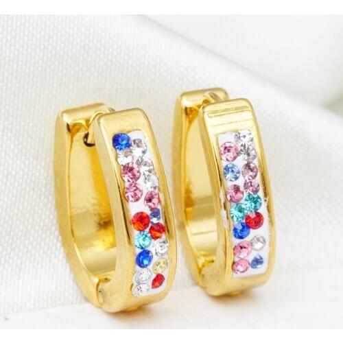 Stainless Steel Hoop Circle Earring Woman 2021 New Fashion Gold Color Korean Colorful Crystal Small Earings Accessories brincos
