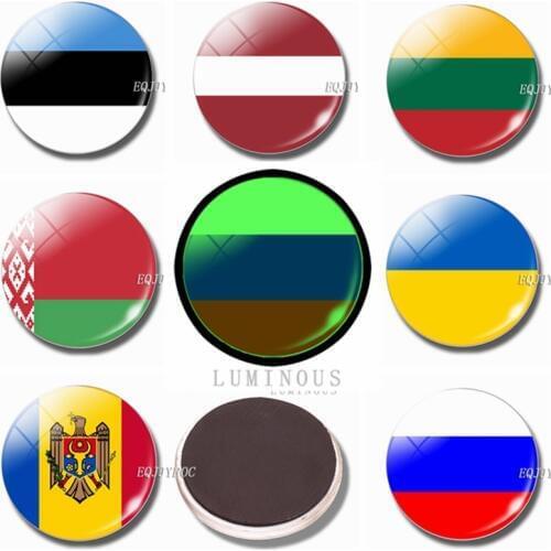 30 MM Glass Refrigerator Magnet Luminous Fridge Magnets Flag Estonia Latvia Lithuania Belarus Russia Ukraine, Moldova
