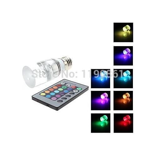 Led Bulb Lamp RGB AC100-240V E27 3W with Remote Control Multiple Colour Led Lighting Free Shipping AC Low Carbon, Energy Saving