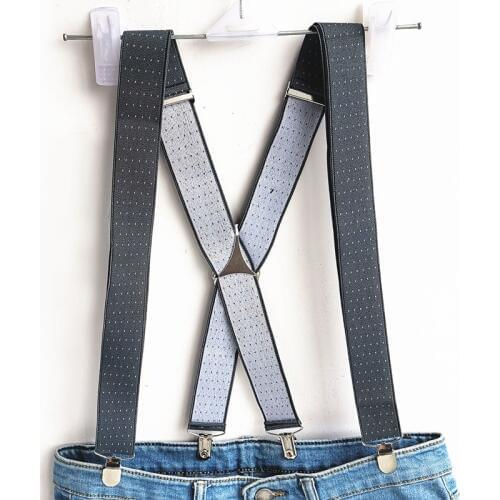 Dark Gray Dot Suspender Men Women Adult Suspenders Adjustable Elastic X Back Clips on Print Custom Size Brace BD059