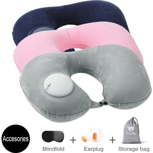 U Shape Neck Pillow Eyemask Earplugs Kit Space Saving Inflatable Airbag Pillowcase Airplane Car Travel Sleep Blindfold Pillow