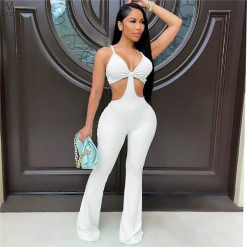 VAZN 2021 Top Quality Nature Office Lady Young Solid Free Casual Daily V-neck Sleeveless Women Loose Jumpsuits