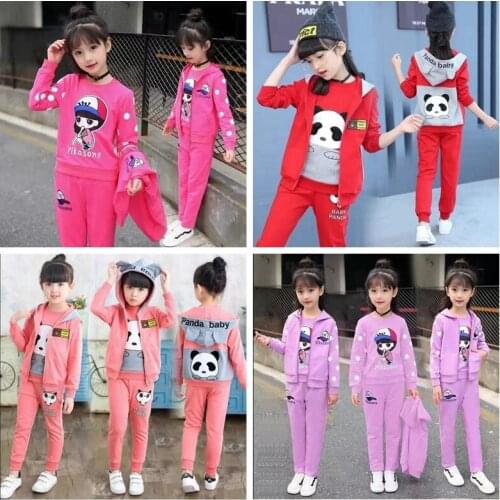 Spring Autumn Girls Clothes Kids Outfits Cartoon Sweatshirt Pants Vest Hooded Coat Tracksuit Sportwear Children Outwear 5-14Year