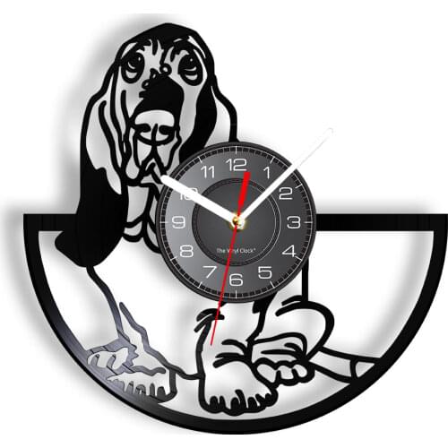 Basset Hound Dog Grooming Vinyl Clock Wall Art Gift For Dog Lovers Handmade Vinyl Record Clock Art Decor Animal Retro Wall Clock
