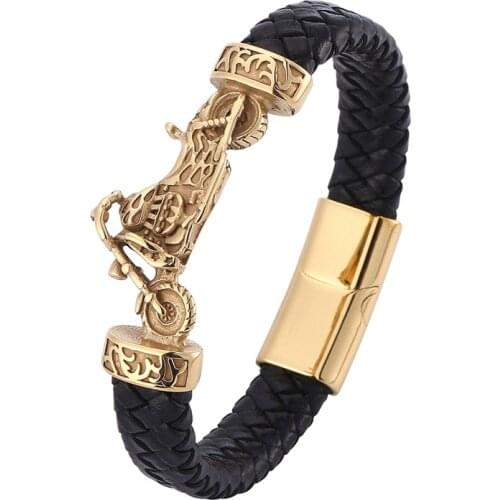 Vintage Motorcycle Leather Bracelet for Men Handmade Weave Rope Charm Wristband Jewelry Accessories Friend Gift PD0781