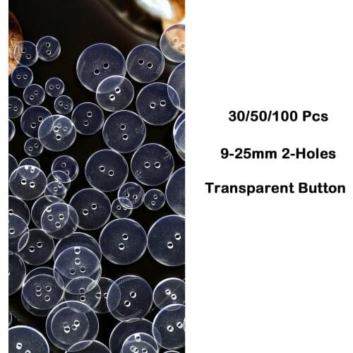 High Quality 9-25mm 2-Holes Transparent Plastic Buttons For DIY Crafts Pearl Garment Clothes Sewing Accessories