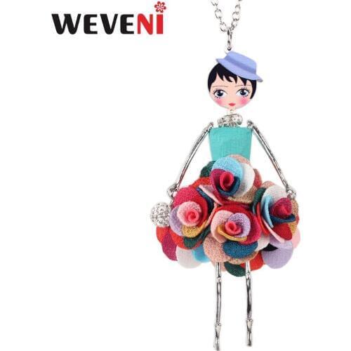 WEVENI Original Handmade Fabric Dress Alloy Doll Necklace Pendants Chain Collar Hot Trendy Girl Wholesale Jewelry For Women