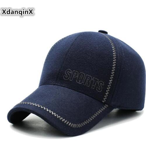 XdanqinX Mens Winter Earmuffs Hats Thick Warm Baseball Caps With Ears Adjustable Size Woolly Thermal Elderly Cap Dads Bone Hat