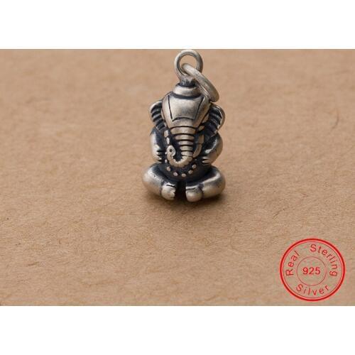 UQBing S925 Thai Silver Matter Elephant Pendant Dangle Charms Jewelry Handcraft Findings