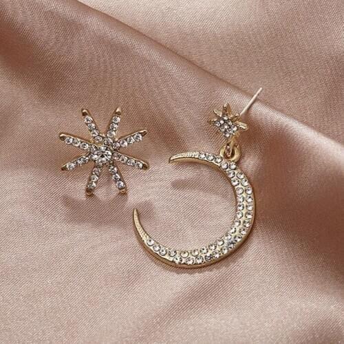 Ladies Crystal Fashion Star Pendant Earrings Elegant Star Moon Asymmetrical Earrings Drop Earrings Jewelry Earrings