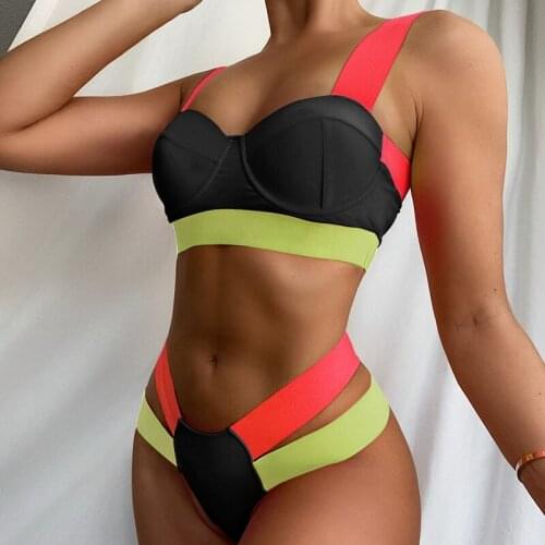 Womens Swimsuits Sexy Swimwear Patchwork Bikini Women Push Up Bikinis Bathing Suits