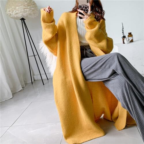Plus Size Women Fashion Thick Oversized Long Sweaters Autumn Winter New Loose Casual Long Cardigan Long Sleeve Chic Knitted Coat