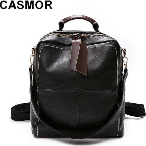 CASMOR 2018 Winter Women Vintage Backpack PU Leather Large Capacity Gilrs School bag For Teenager High Quality Backpacks