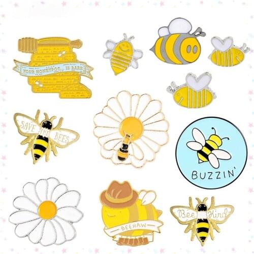 Buzzin Bees Enamel Pins Bee Mom Kids Save Bees Brooch Picking Honey Flowers Honeypot Pin Wholesale Insect Animal Jewelry Gifts
