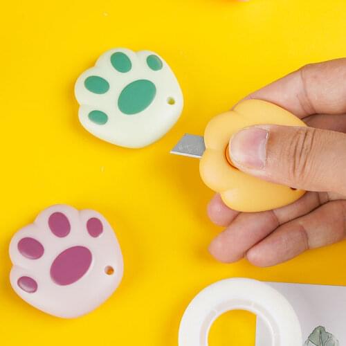 1pc Cute Mini Pocket Cat Paw Art Utility Knife Express Box Knife Paper Cutter Craft Wrapping Refillable Blade Stationery