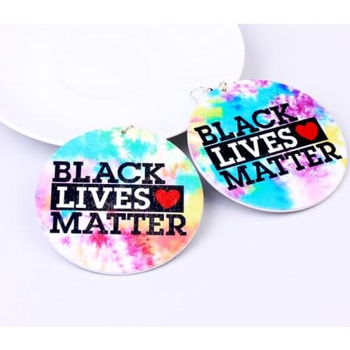 15Colors Fashion Letter Initial Black Lives Matter Earrings For Women Big Statement Red Heart Circle Wooden Earrings New 2020