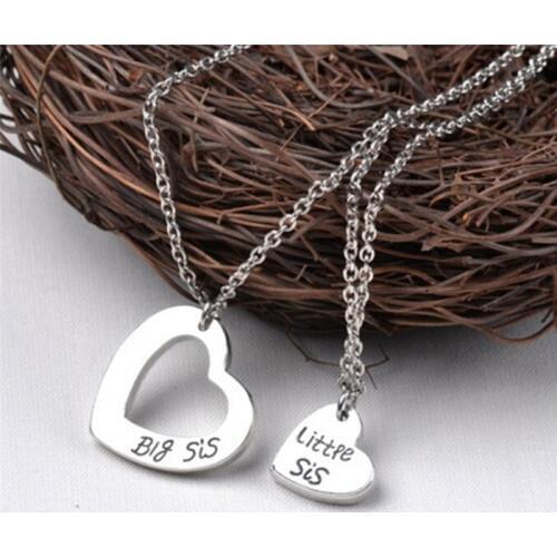 Family Member Jewelry Matching Necklaces Set Heart Big Sis Little Sis Baby Sister For Women Gifts 2Pcs /Set