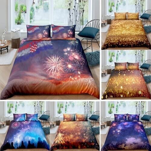2021 Fireworks New Year Home Textiles Bedding Set Twin Queen King Size Bedclothes With Pillowcase Soft Quilted Adult Cover Sets