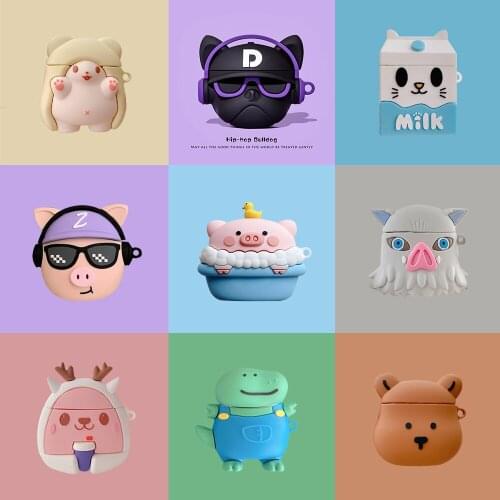 3D Cute Cartoon Cloak Bear pig Case For AirPods 1 2 Pro Box Soft Silicone Wireless Bluetooth Earphone Protection Cover Funda