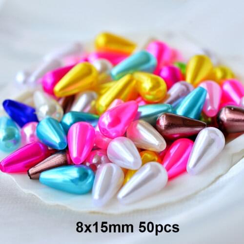 8x15mm 50pcs Water Droplets Imitation Pearl ABS Accessories Mixed Straight Hole Beads for Jewelry Making DIY Bracelet