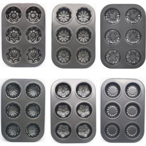 6 Cavity Cupcake Baking Tray Nonstick Carbon Steel Cake Muffin Jelly Baking Mold Tray Home DIY Tool Baking Tray 6 Shape