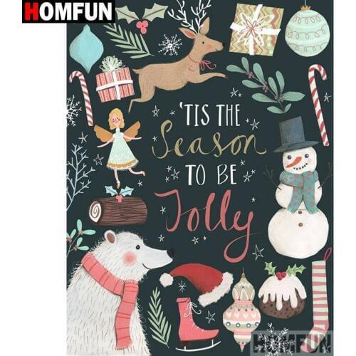 HOMFUN Full Square/Round Drill 5D DIY Diamond Painting "Text snowman" Embroidery Cross Stitch 5D Home Decor Gift A00013