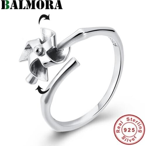 BALMORA 100% Pure 925 Sterling Silver Rotatable Windmill Rings For Women Thai Silver Open Adjustable Finger Ring Jewelry Gift
