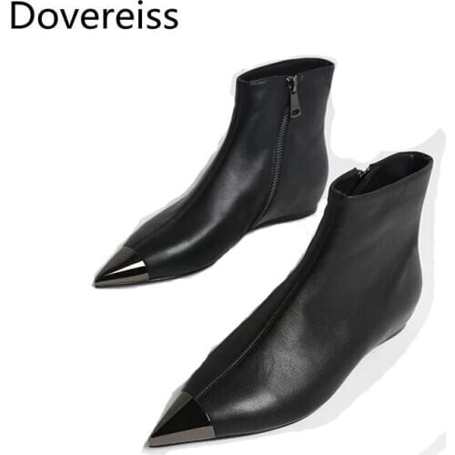 Dovereiss Fashion Ladies boots Winter new flats sexy Zipper Pointed Toe Elegant concise flats ankle boots zipper 34-45