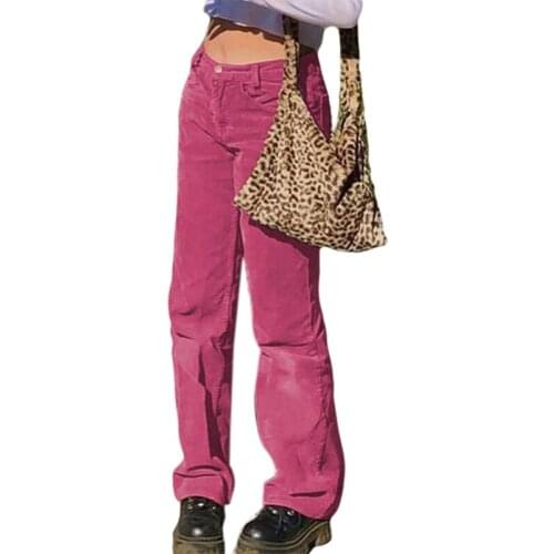 Women Low Waist Velvet Long Pants Simple Solid Color Ribbed Striped Straight Leg Trousers Loose Harajuku Streetwear