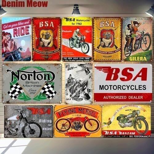 BSA Plaque Motorcycles Vintage Metal Tin Signs Home Bar Pub Garage Decorative Plates Norton Scout Wall Stickers Art Poster ZSS14