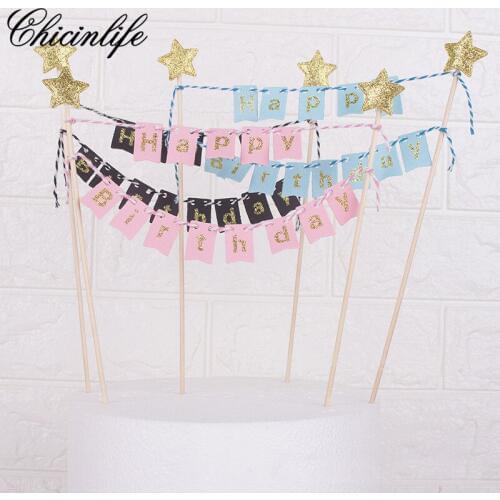 Chicinlife 1set Paper adult Baby Happy birthday cake Toppers 1st birthday baby shower table Decorations Party supplies